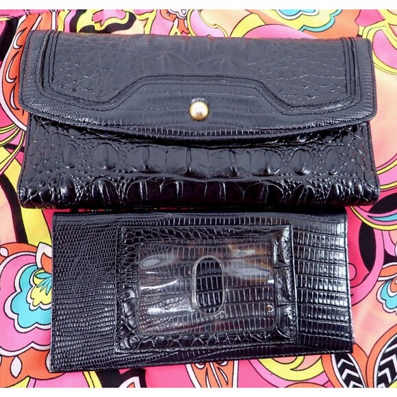 Brahmin Black Leather Credit Card Checkbook Photo Tri-Fold Wallet Mint! - Picture 6 of 15